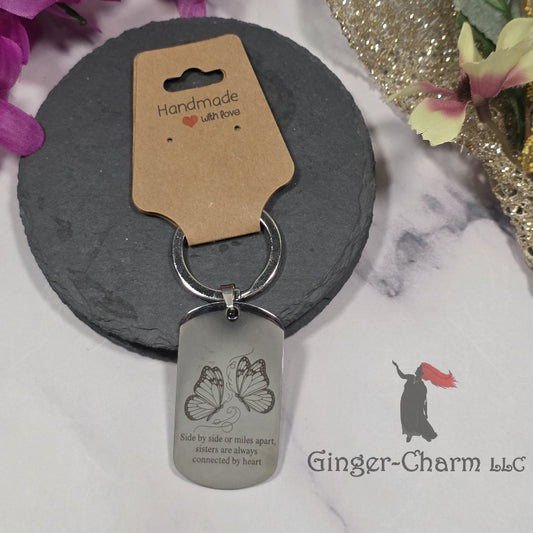 Keychain - Silver - Stainless Steel Dog Tag Pendant-Sisters Connected