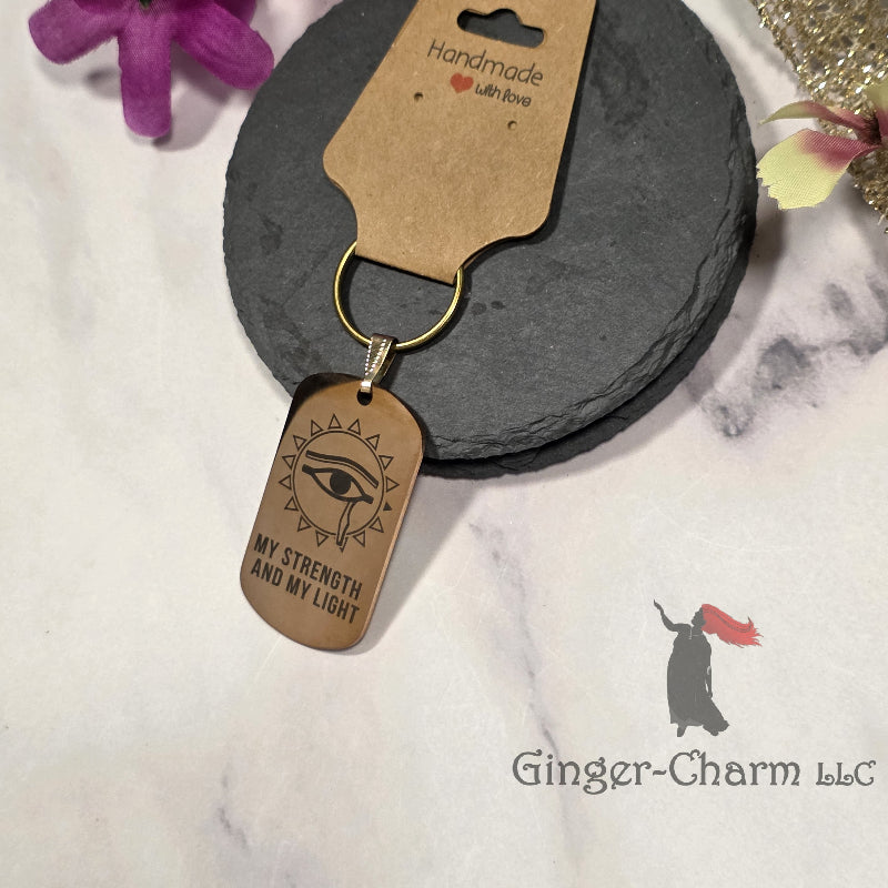 Keychain - Rose Gold - Stainless Steel Dog Tag Pendant- My Strength And My Light