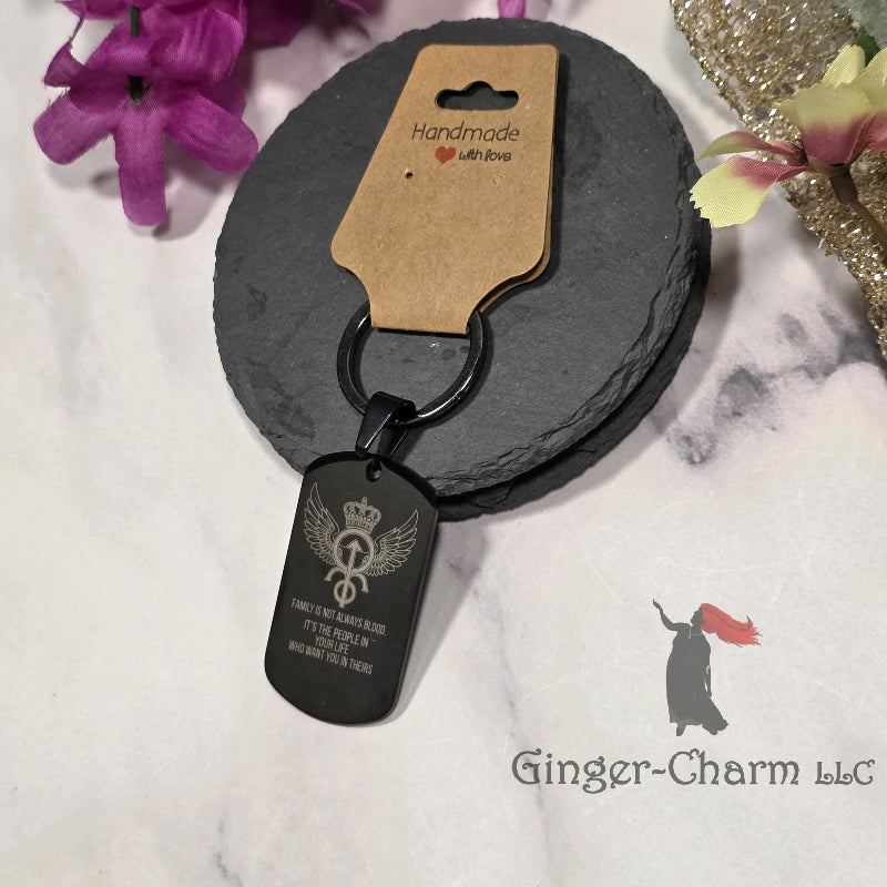 Keychain - Black - Stainless Steel Dog Tag Pendant- Family Is Not Blood