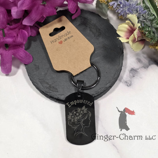 Keychain - Black - Stainless Steel Dog Tag Pendant-Empowered