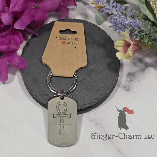 Keychain - Silver - Stainless Steel Dog Tag Pendant- Life Is A Journey