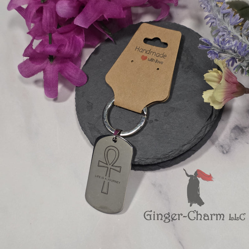 Keychain - Silver - Stainless Steel Dog Tag Pendant- Life Is A Journey