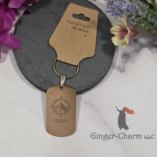 Keychain - Rose Gold - Stainless Steel Dog Tag Pendant- Always Find Your Way