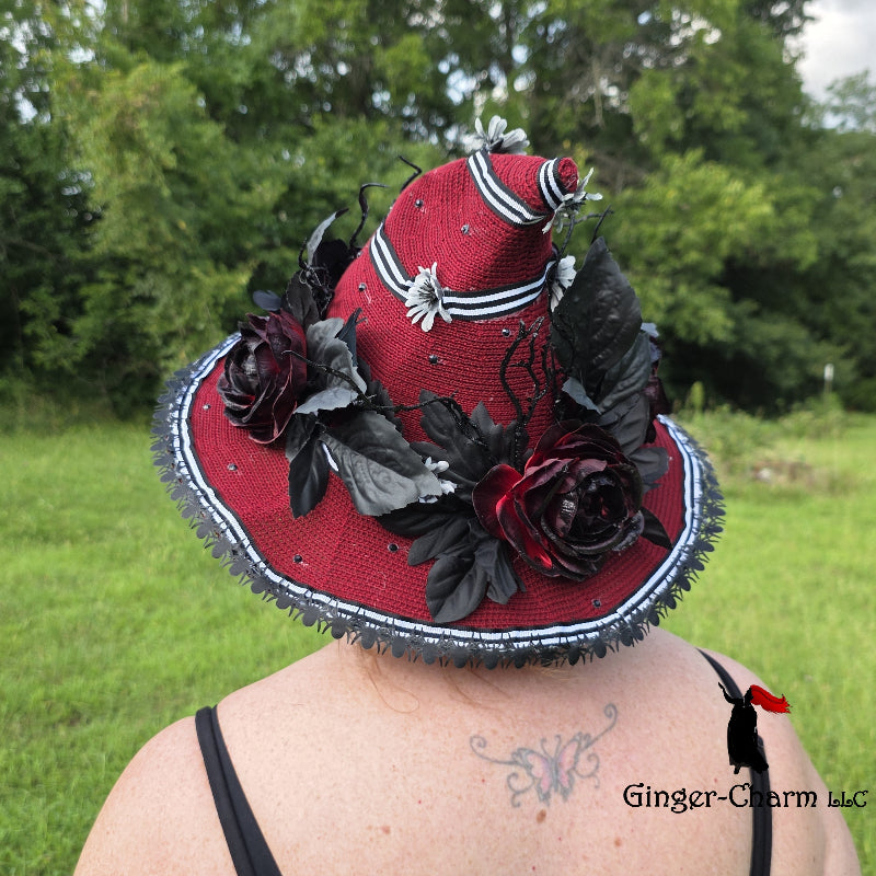 Witch Hat - Gothic Crimson Rose