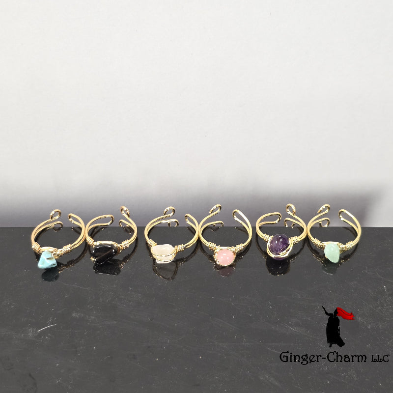 Rings - Raw Gemstone Wire Wrapped Adjustable