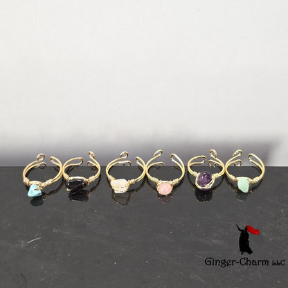 Rings - Raw Gemstone Wire Wrapped Adjustable