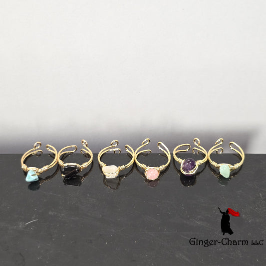 Rings - Raw Gemstone Wire Wrapped Adjustable