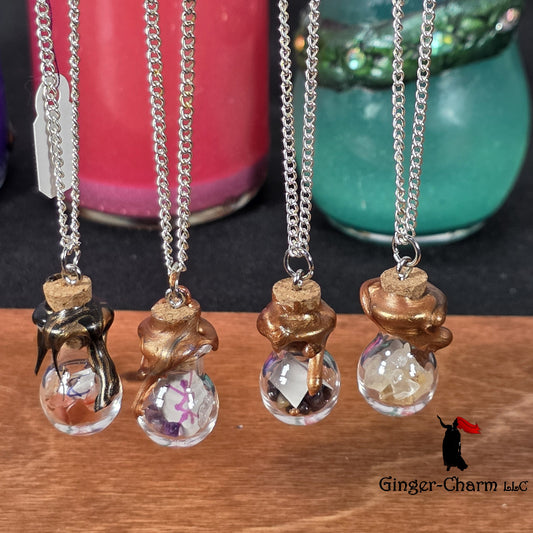 Wearable Enchantment Spell Jar Necklace – Wax-Sealed Rune & Crushed Gemstone Vial