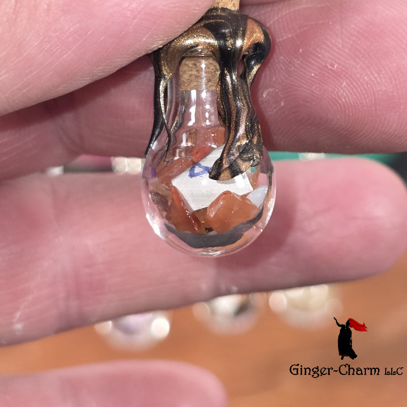 Wearable Enchantment Spell Jar Necklace – Wax-Sealed Rune & Crushed Gemstone Vial
