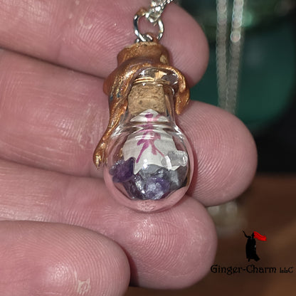Wearable Enchantment Spell Jar Necklace – Wax-Sealed Rune & Crushed Gemstone Vial