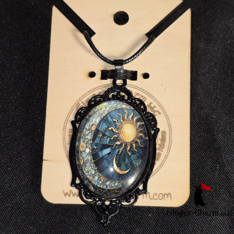 Necklace -Gothic Filigree Oval Cameo Pendant  – Mystical Glass Cabochon