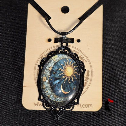 Necklace -Gothic Filigree Oval Cameo Pendant  – Mystical Glass Cabochon
