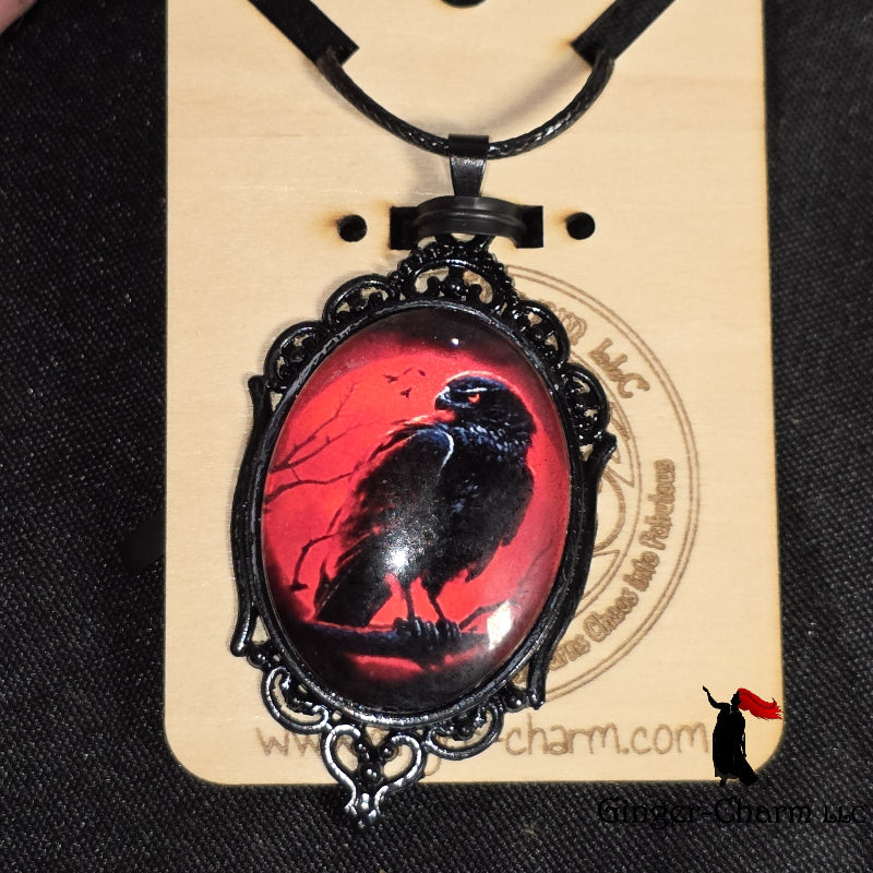 Necklace -Gothic Filigree Oval Cameo Pendant  – Mystical Glass Cabochon