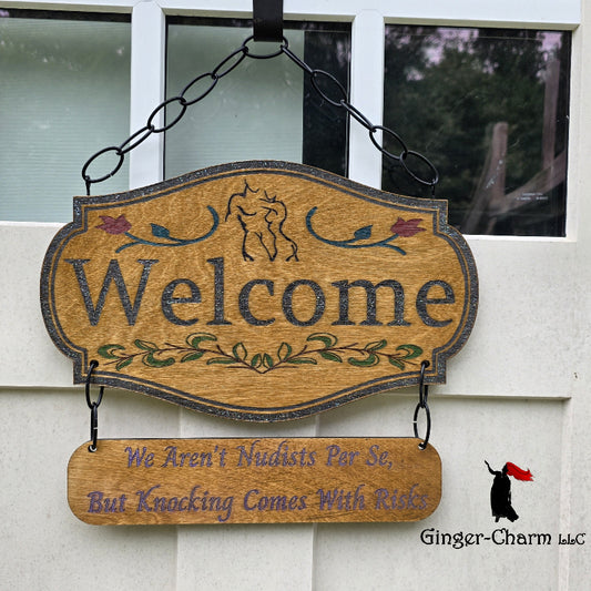 Wooden Sign - Two Tiered - Knocking Comes With Risks