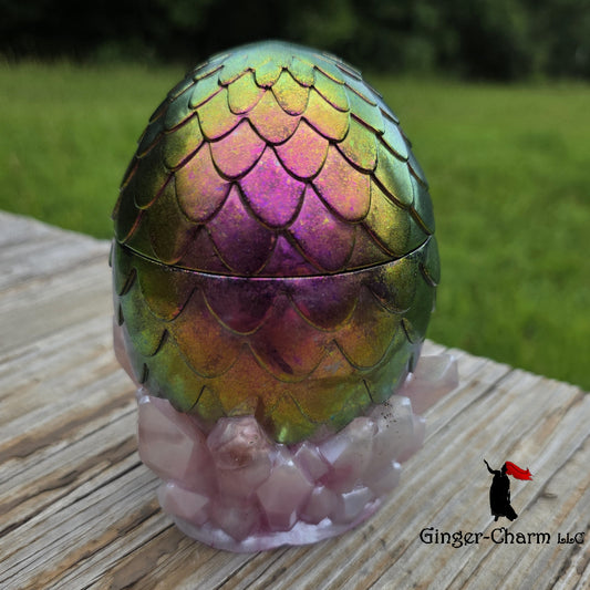 Iridescent Forest Dragon Egg — Handcrafted Resin Stash Jar