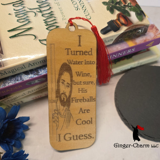 "His Fireballs Are Cool I Guess" Funny Jesus Bookmark | Laser Engraved Wood | Ginger-Charm