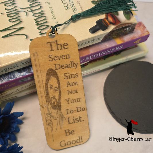 "Seven Deadly Sins" Funny Jesus Bookmark | Laser Engraved Wood | Ginger-Charm