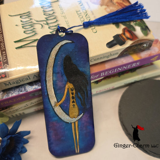 Moon Goddess Hand-Painted Wood Bookmark | Celestial Art | Ginger-Charm