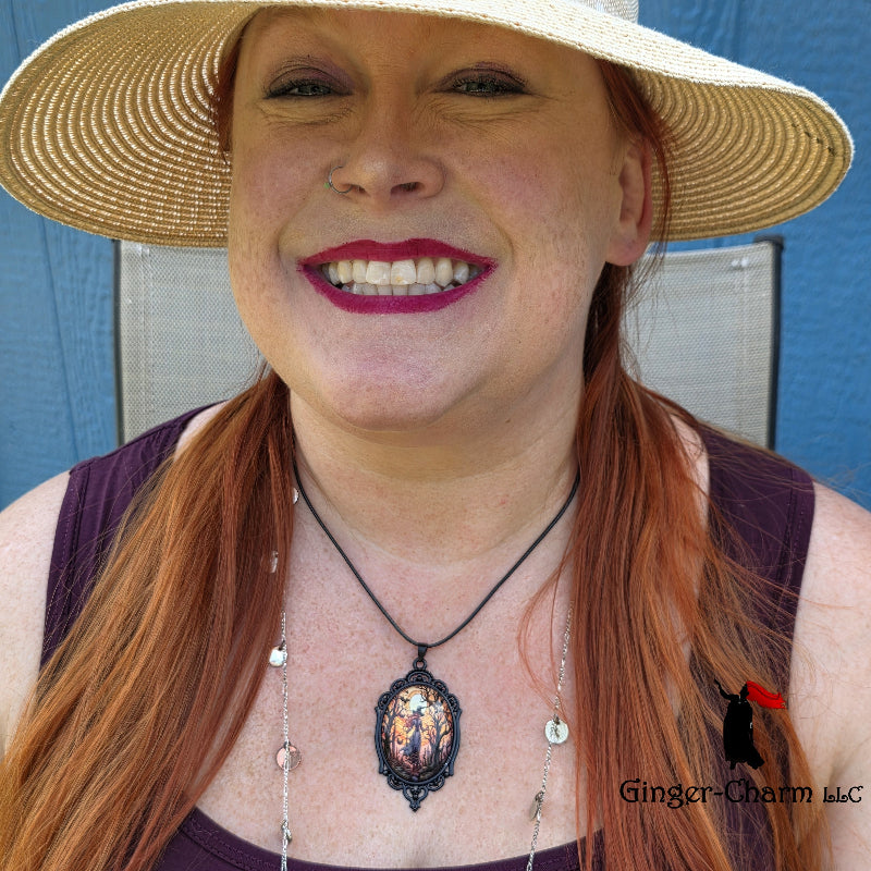 Gothic Filigree Cameo Pendant Necklace | Mystical Glass Cabochon | Ginger-Charm