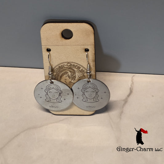 Laser Engraved Stainless Steel Disc Earrings — Zodiac & Nature | Choose Your Design