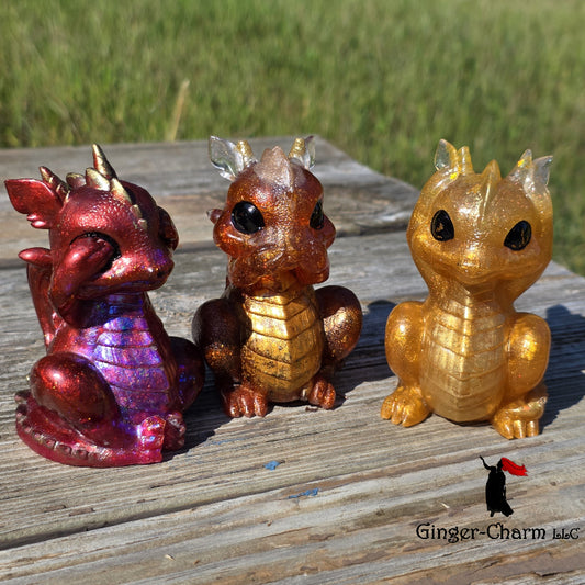 Baby Dragon Resin Figurine — Hear No Evil, See No Evil, Speak No Evil