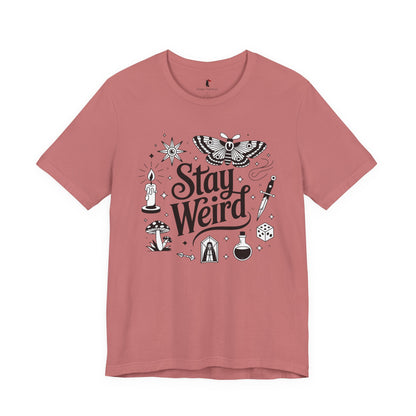 Stay Weird Graphic Tee — Witchy Moth Candle Dice Illustration
