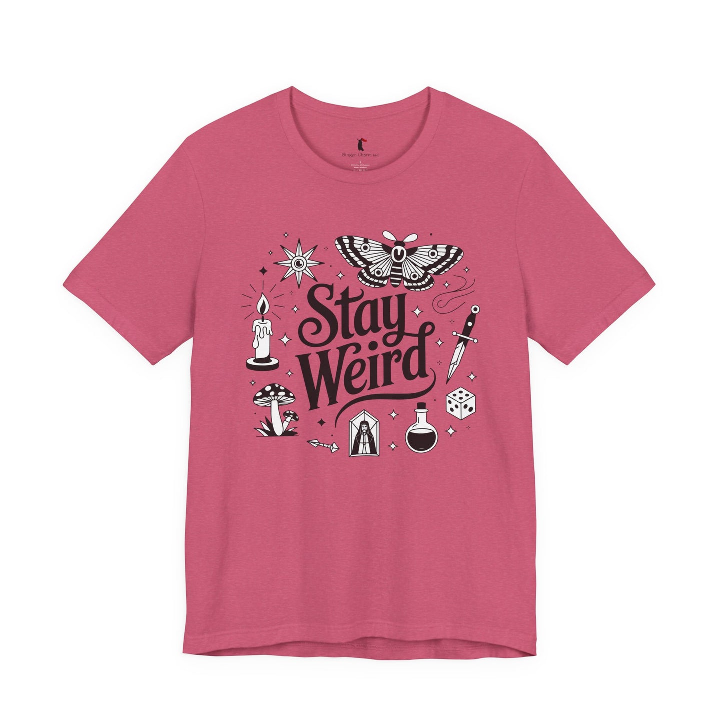 Stay Weird Graphic Tee — Witchy Moth Candle Dice Illustration