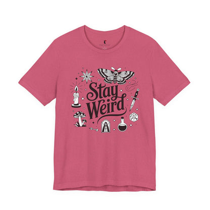 Stay Weird Graphic Tee — Witchy Moth Candle Dice Illustration