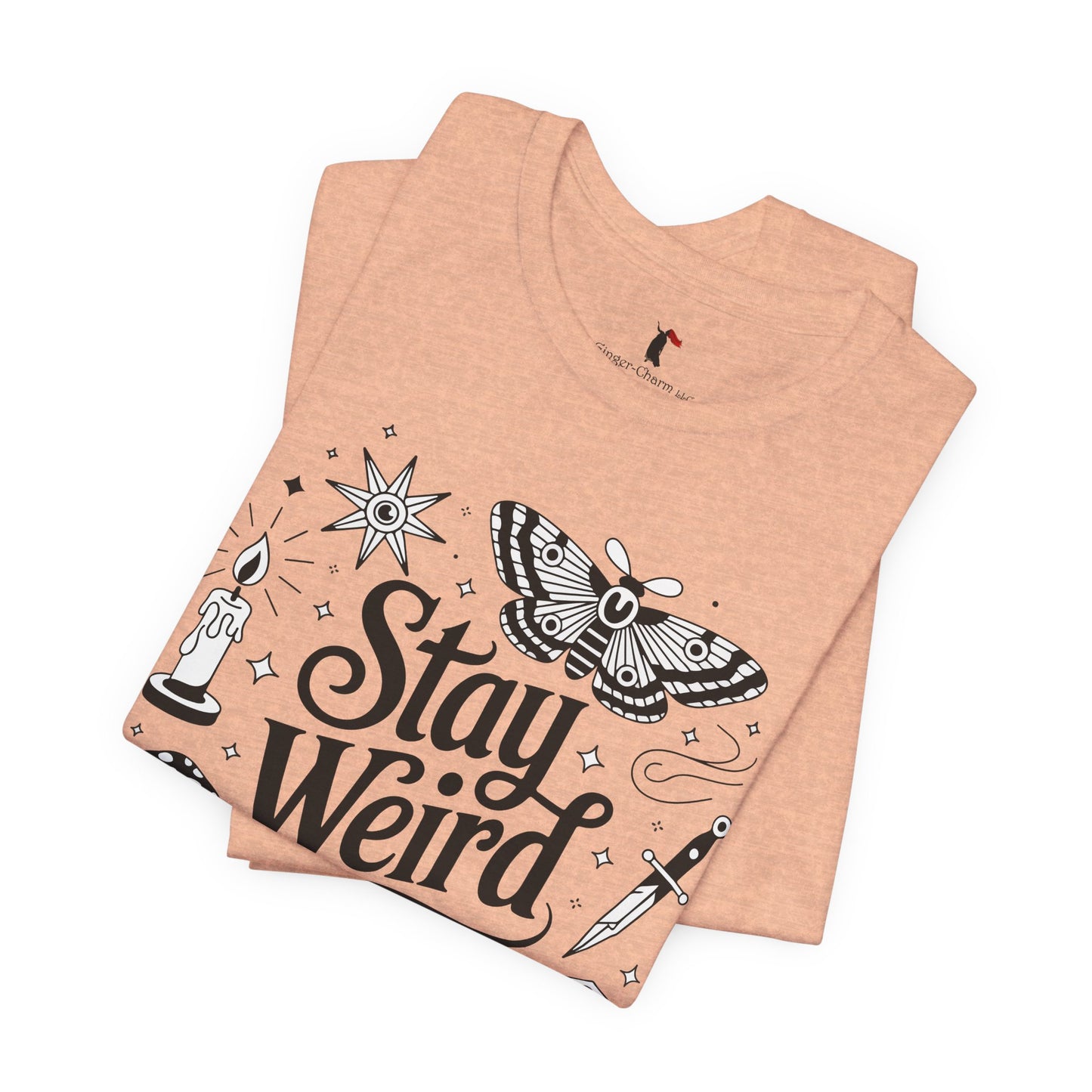 Stay Weird Graphic Tee — Witchy Moth Candle Dice Illustration