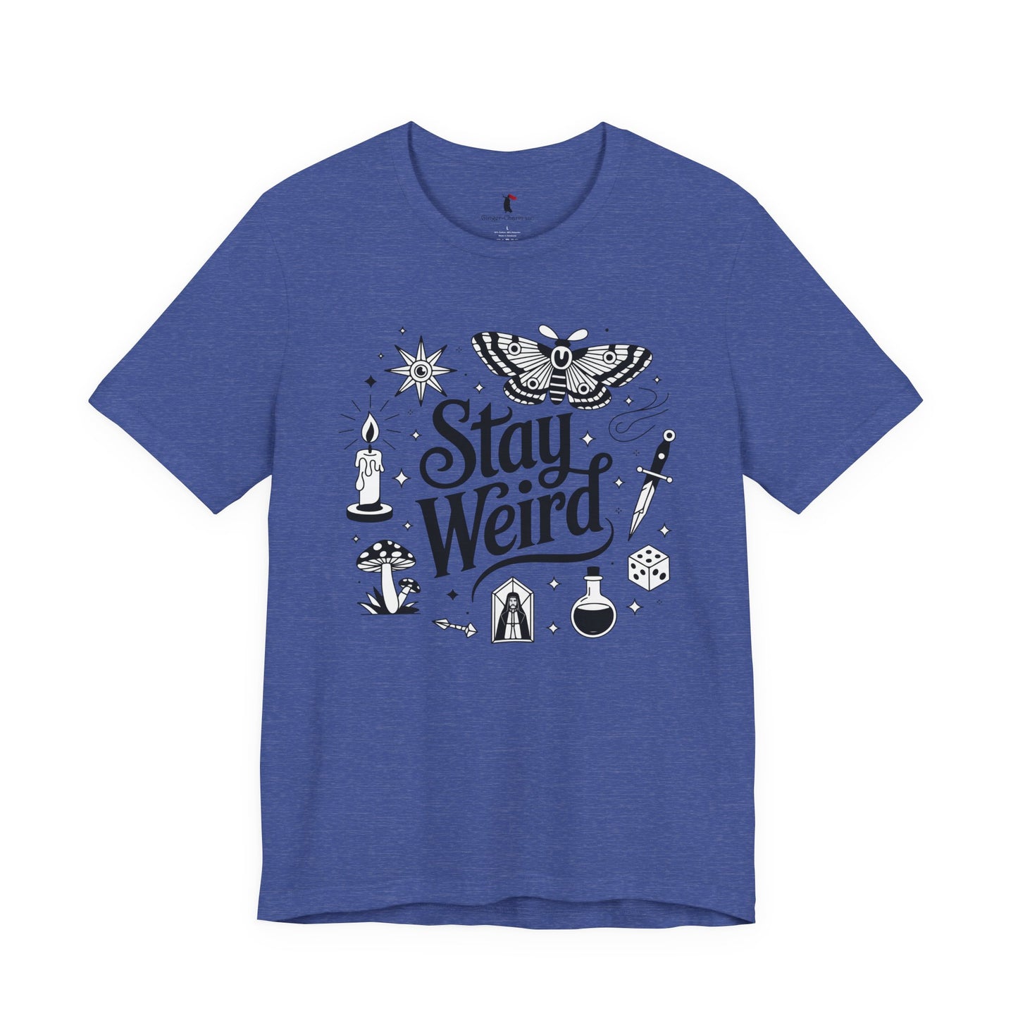 Stay Weird Graphic Tee — Witchy Moth Candle Dice Illustration