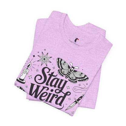 Stay Weird Graphic Tee — Witchy Moth Candle Dice Illustration